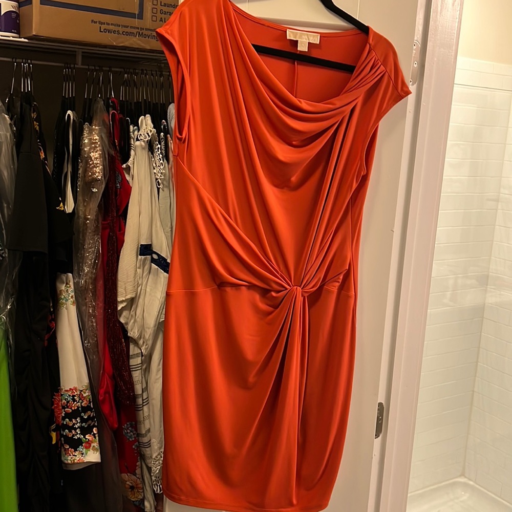 Orange Michael Kors Cowl Neck Faux Knotted Waist dress work office business L